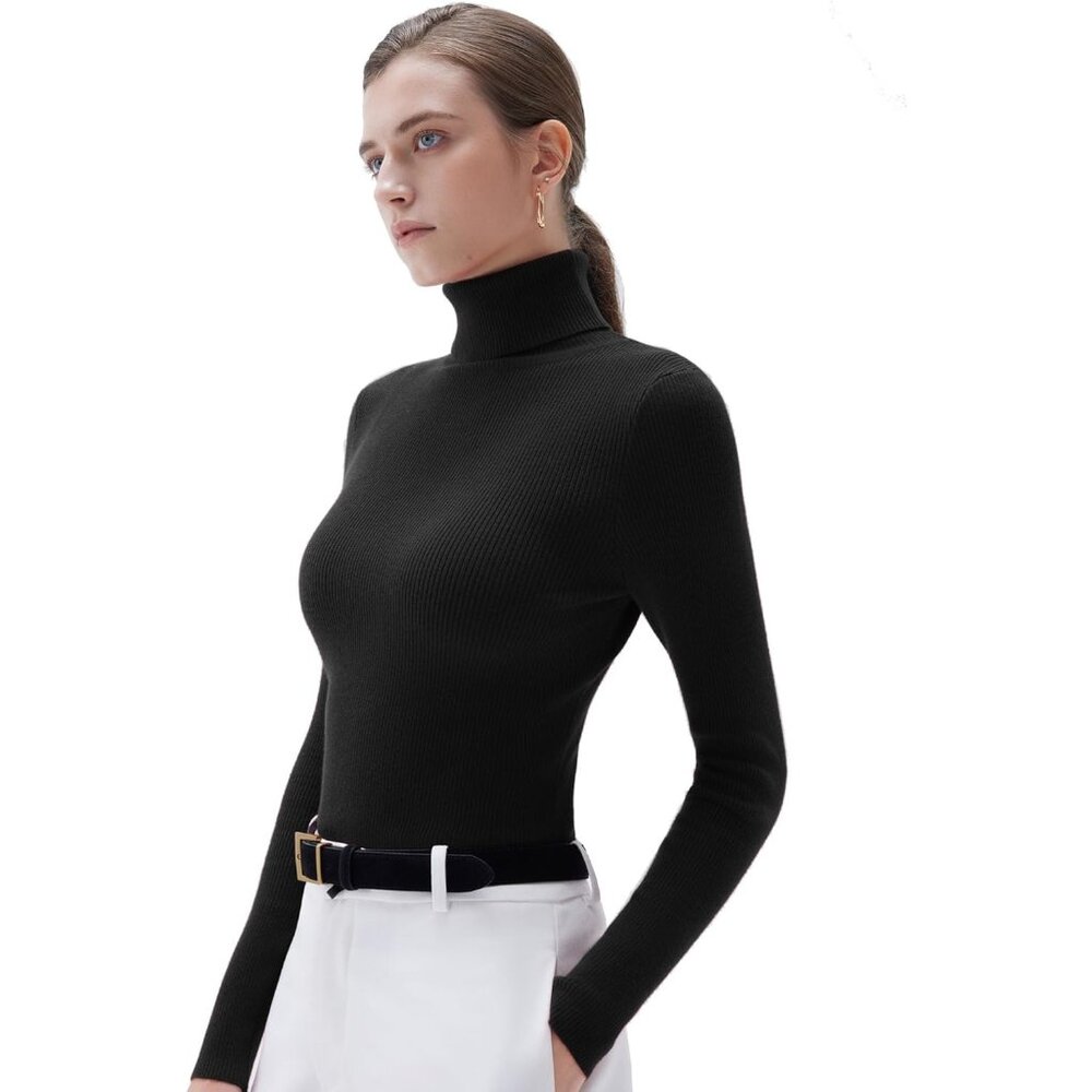 Women Turtleneck Cashmere Black Sweater Long Sleeve Fall Basic Thermal Tops